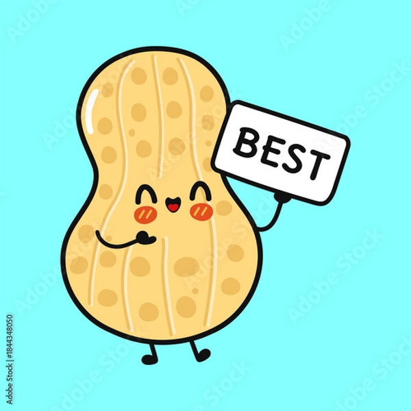 Obraz Cute happy peanut character holding best sign