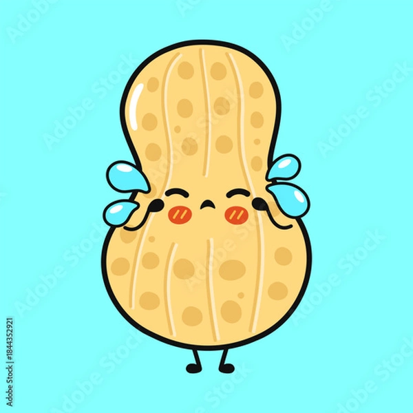 Obraz Crying peanut cartoon character with sad expression and tears