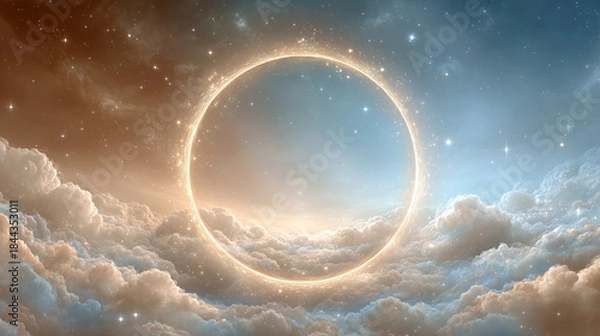 Obraz ファンタジー世界の空に現れた神秘的な光のリング