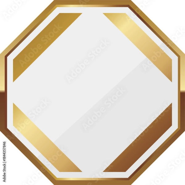 Fototapeta 高級感のあるシンプルな八角形フレーム　ホワイト＆ゴールド