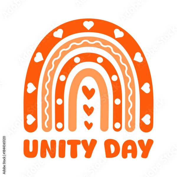 Fototapeta Unity Day boho rainbow illustration symbolizing unity, kindness, and acceptance. Concept design promoting bullying prevention, inclusion, empathy, education, and social awareness. Vector illustration.