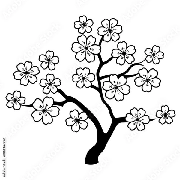 Obraz Delicate Cherry Blossom Tree Vector Silhouettes Simple Sakura Icon