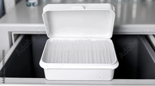 Obraz White pipette tip box opened showing sterile tips