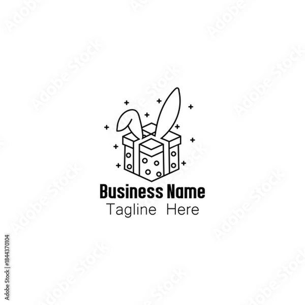 Obraz Cute Bunny Ears Gift Box Line Art Logo Concept