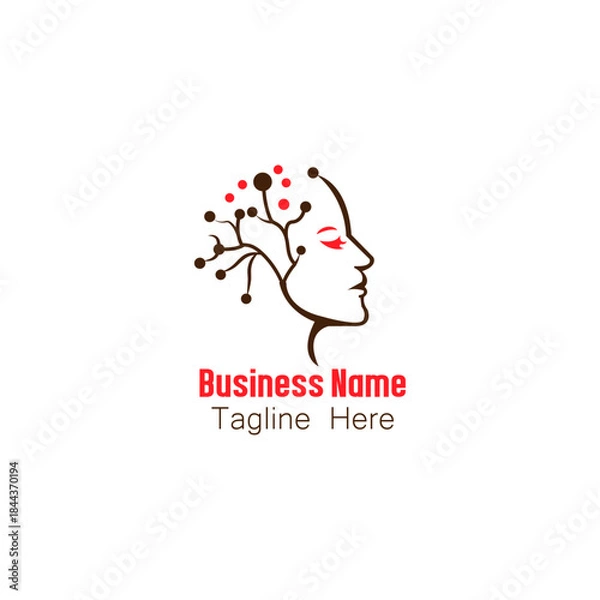 Obraz Elegant Female Profile with Organic Brain Structure Logo