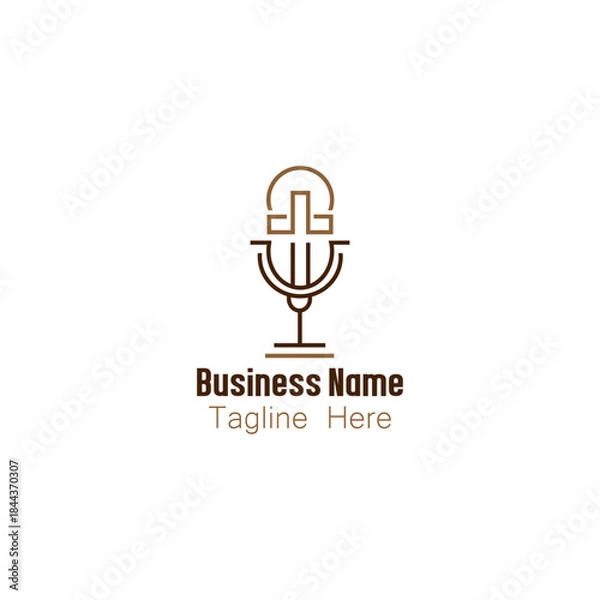 Obraz Elegant Line Art Microphone Chalice Cross Logo
