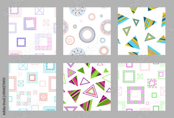 Fototapeta Seamless pattern of geometric shapes.  Set of 6 patterns. Design for fabric, wallpaper, wrapping paper