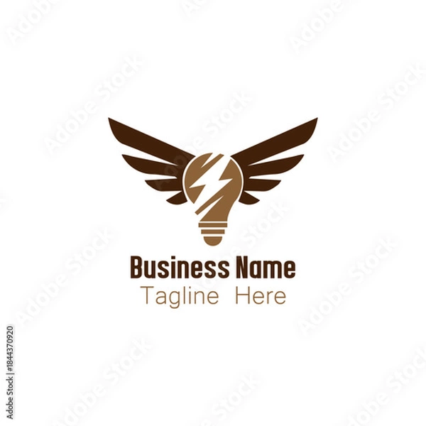 Obraz Winged Lightbulb Logo with Lightning Bolt