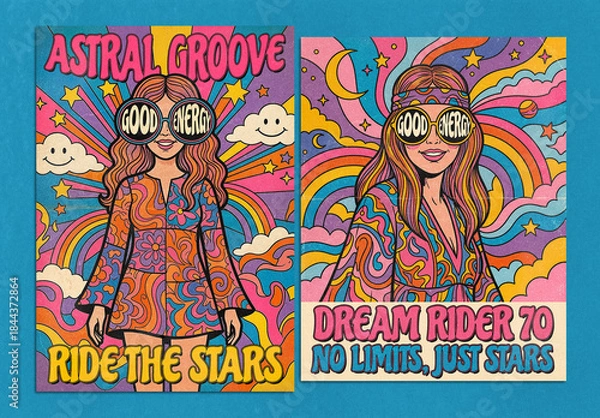 Obraz Psychedelic 60s Hippie Poster Layout