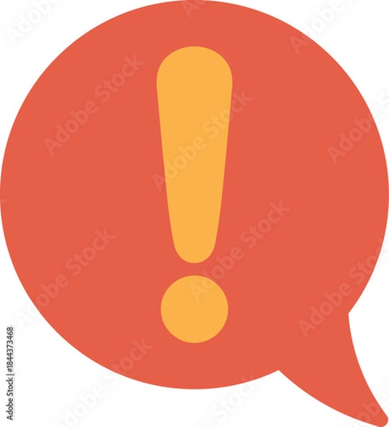Obraz Red speech bubble with orange exclamation mark icon. Warning message speech. Vector. 