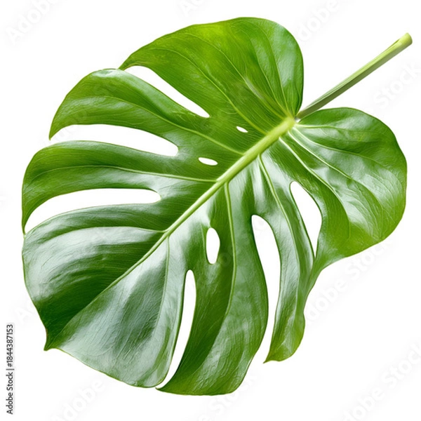 Fototapeta Large green Monstera leaf closeup on transparent background