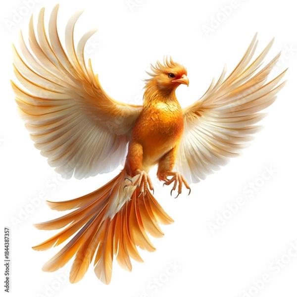 Fototapeta Golden Phoenix Bird in Flight on transparent background