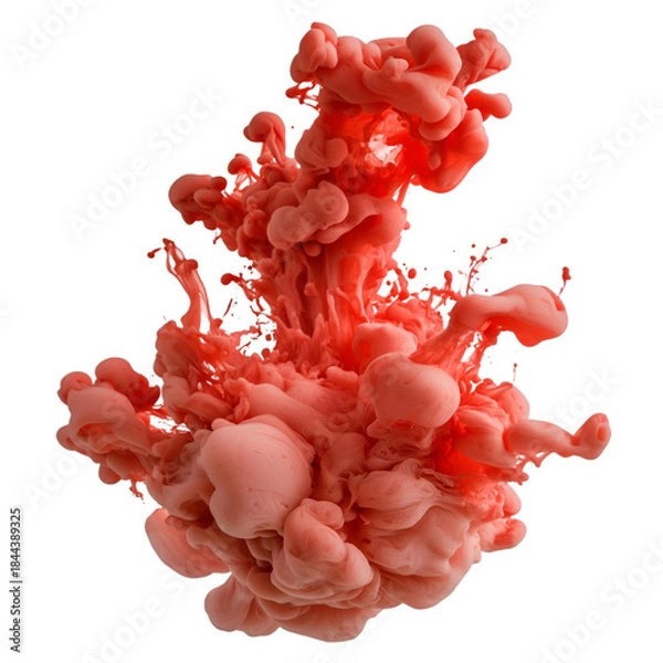 Fototapeta Red Ink Cloud Liquid Explosion on transparent background