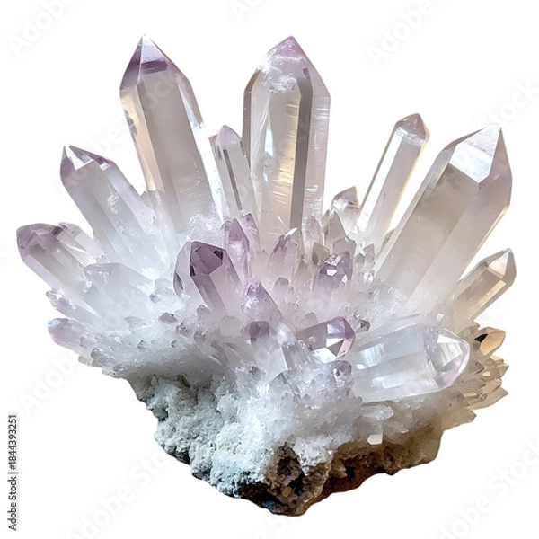 Fototapeta Cluster of Amethyst Crystals on Rock on transparent background