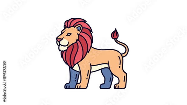 Obraz Cartoon Lion with Red Mane Standing.