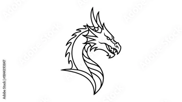 Obraz Dragon Head Illustration Simple Line Art.