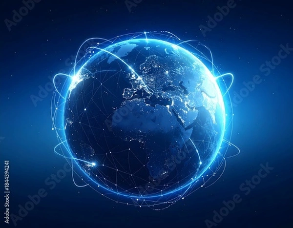 Fototapeta Global Digital Network Globe with Glowing Data Connections