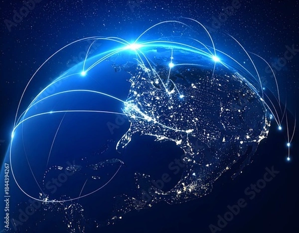 Fototapeta Global Digital Network Globe with Glowing Data Connections