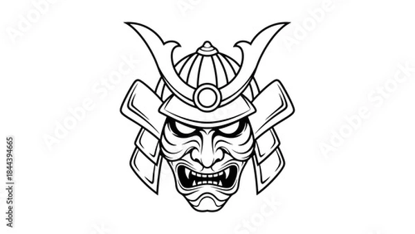 Obraz Samurai Helmet with Angry Warrior Face.