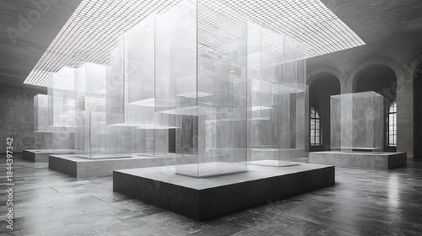 Obraz Conceptual Spatial Design Using Opacity Gradation and Layering to Form an Elevation With Floating Illusion and Grid Integration