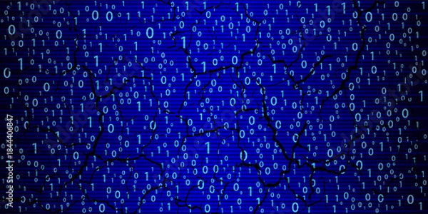 Fototapeta Blue Binary Data Software Programming Code Background. Random Parts of Program Code. Digital Data Technology Concept. 1 0 Machine Code. Random Binary Data Matrix Wide Vector Illustration.