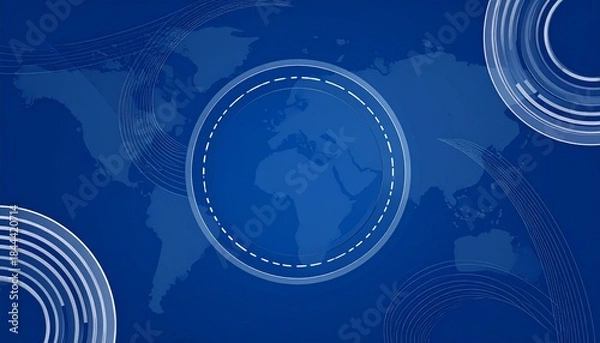 Obraz Abstract blue digital technology background with circular data waves and global network
