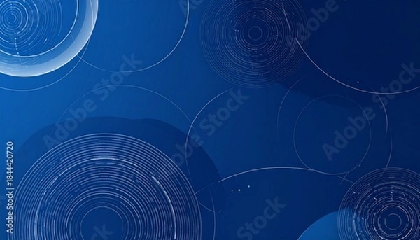 Obraz Abstract blue digital technology background with circular data waves and global network

