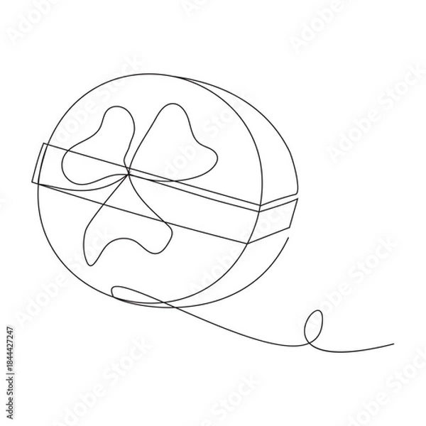 Fototapeta Continuous one-line drawing gift box on holiday. Present a package, a surprise inside. Single line draw design graphic, Continuous one