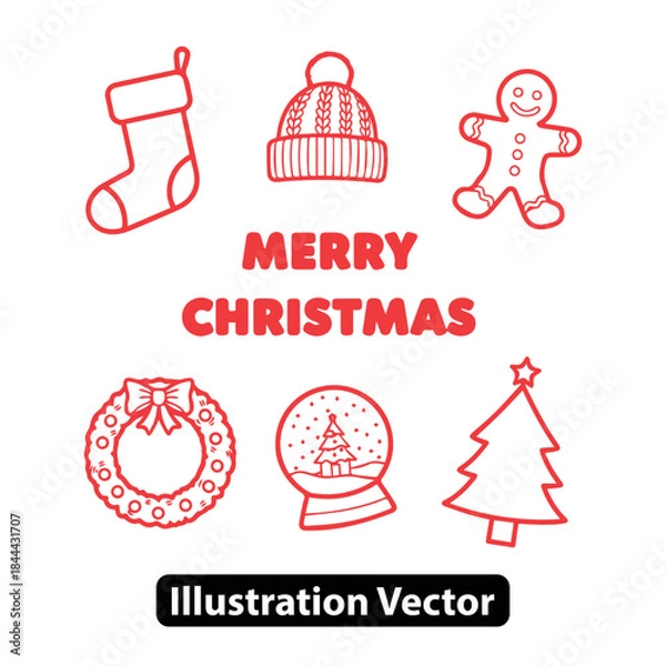 Obraz Festive Holiday Season Concept with Minimalist Outline Christmas Icons Vector Collection for Winter Celebrations