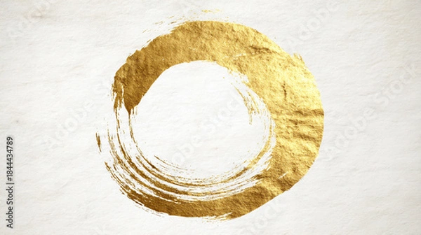 Obraz 白色の和紙と筆で描いた金の丸（生成AI)