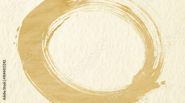 Obraz ベージュの和紙と筆で描いた金の丸（生成AI)