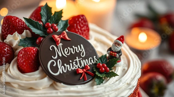 Fototapeta Fine art photography capturing a close-up, elevated view of a Christmas cake