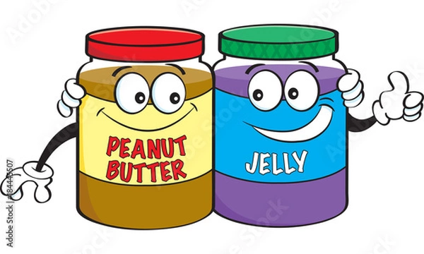 Fototapeta Cartoon illustration of peanut butter and jelly jars.