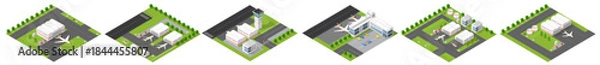 Obraz Airport isometric tiles creating aviation infrastructure elements