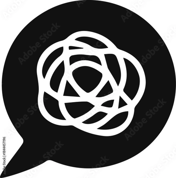 Obraz Black confused thoughts speech bubble icon. Vector speech bubble icon with tangled lines.