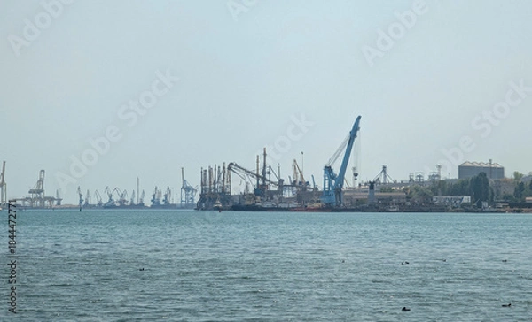 Obraz cargo seaport with cranes