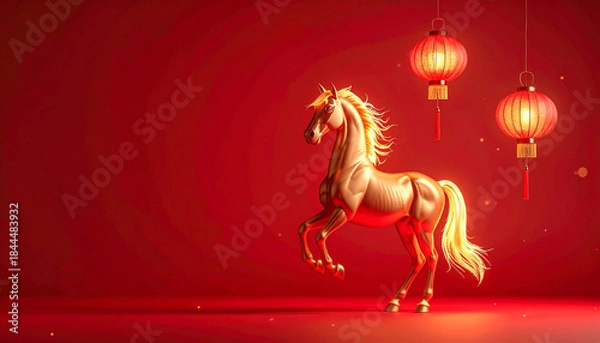 Fototapeta Chinese New Year fire horse zodiac composition features soft lantern lighting and subtle gold festive accents
