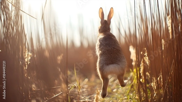 Obraz Rabbit Hopping Through Sunlit Reeds