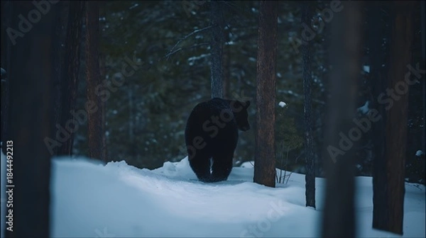 Fototapeta Black Bear Entering Pine Forest