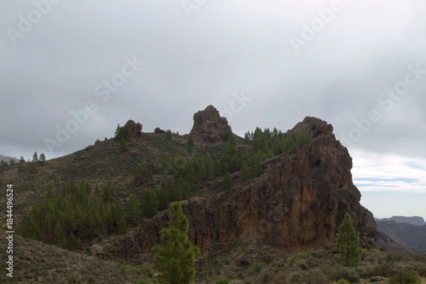 Obraz Gran Canaria, landscape of the central part of the island, Las Cumbres, ie The Summits, hiking route to a rock arch called Ventana del Bentayga, the Window of Bentayga