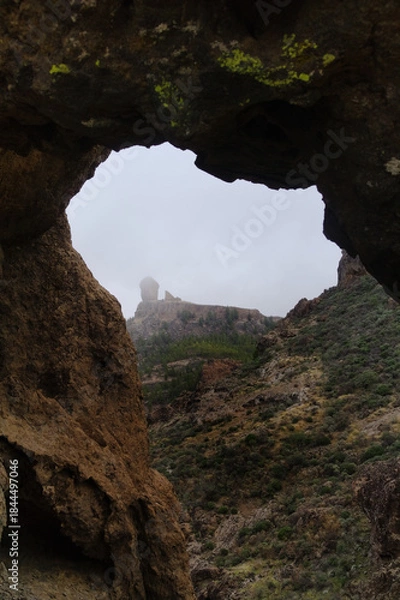 Obraz Gran Canaria, landscape of the central part of the island, Las Cumbres, ie The Summits, hiking route to a rock arch called Ventana del Bentayga, the Window of Bentayga