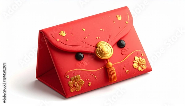 Fototapeta Chinese New Year red angpao character  designed in smooth soft clay 3D illustration style
