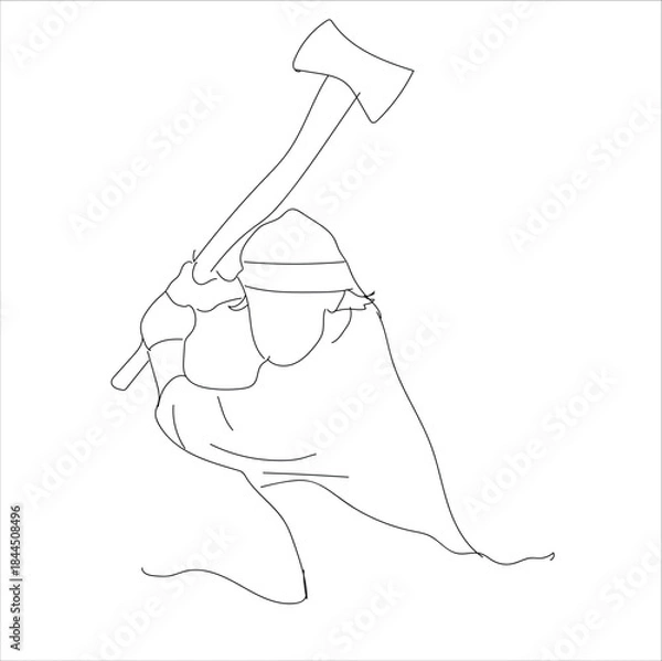 Obraz man holding an axe. line art
