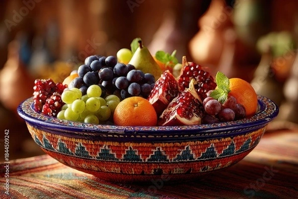 Fototapeta A colorful basket of fresh fruit arranged beautifully indoors