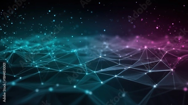 Fototapeta Abstract Digital Network With Glowing Interconnected Nodes