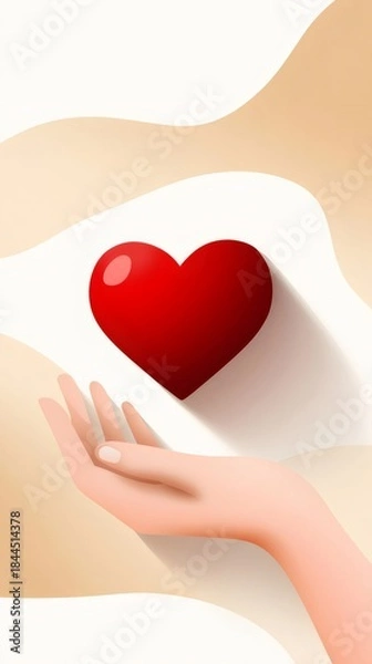Obraz Vertical charity or donation background featuring hand giving heart, support and help concept. Suitable for social media post
