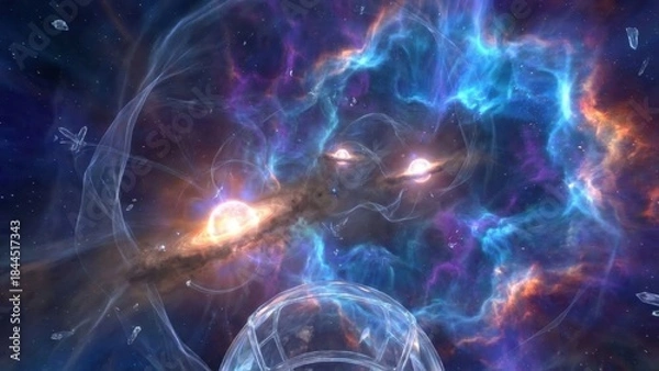 Obraz Vibrant Nebula Swirls With Distant Stars And Cosmic Structures In Deep Space