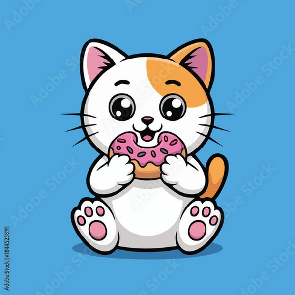 Obraz Cute Chibi Kitty with Donut Snack