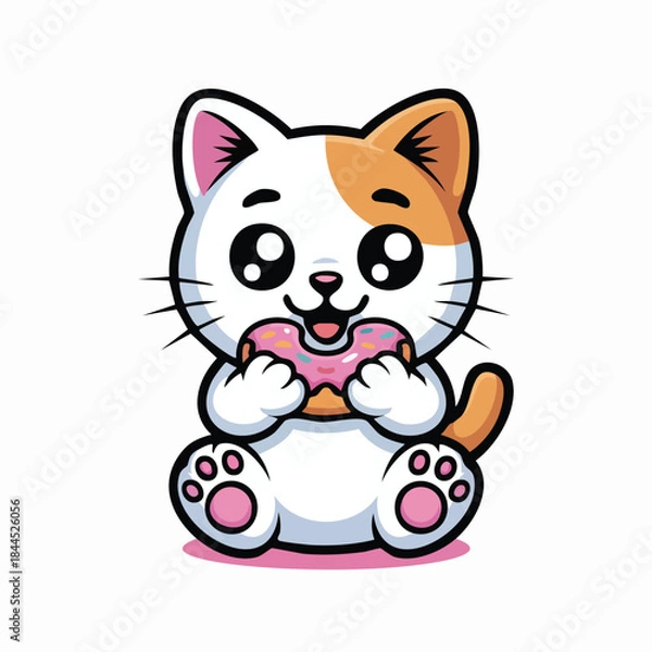 Obraz Kawaii Chibi Cat with Donut