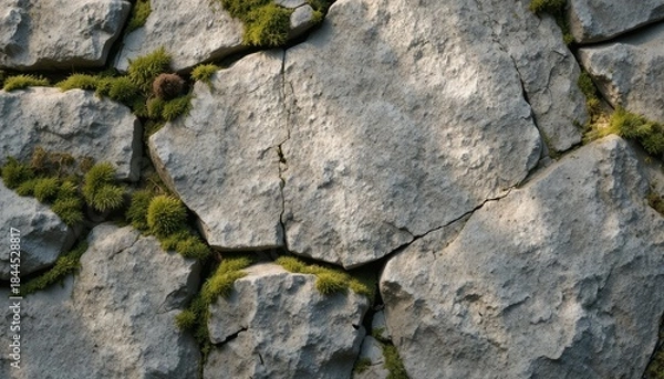 Fototapeta Natural Stone Texture with Moss and Subtle Shadows